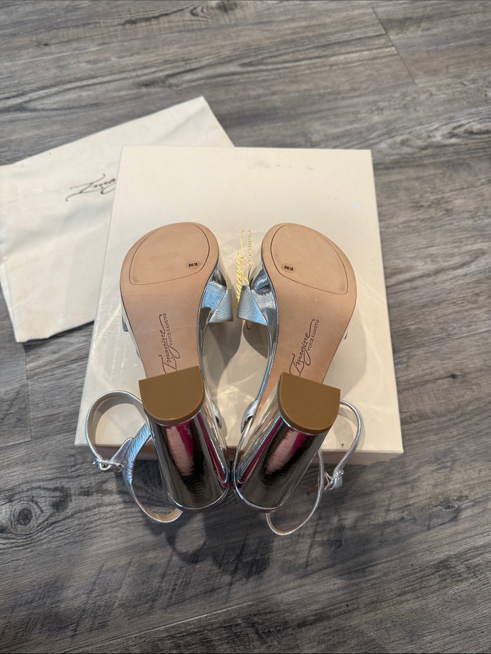 NWT Imagine by Vince Camuto Valora Silver Metallic Platform Block Heel Sandals - Picture 11 of 13